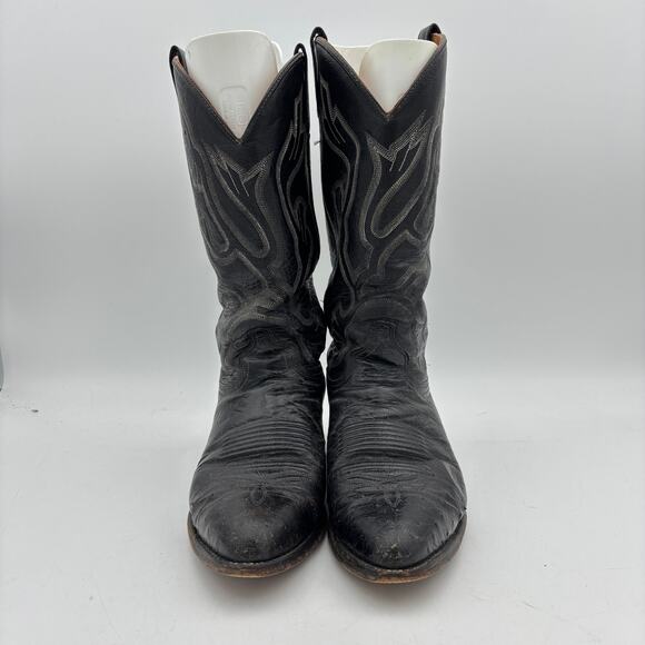 Vintage 80s J. Chisholm Ostrich Leather Cowboy Boots Men 10 D Western Distressed main image 14